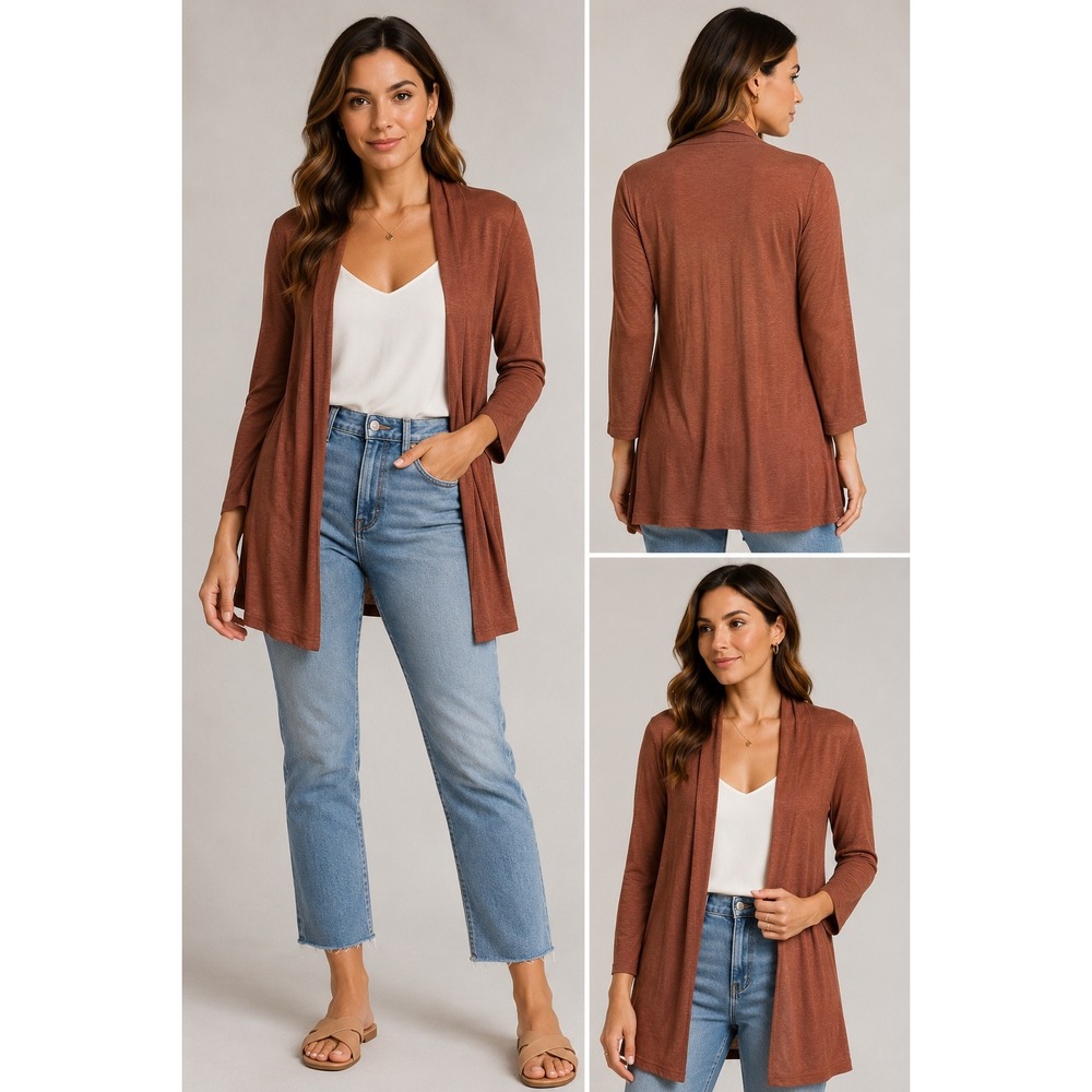Michael Stars Rust Supima Cotton MicroModal Open Front Cardigan OS Made in USA